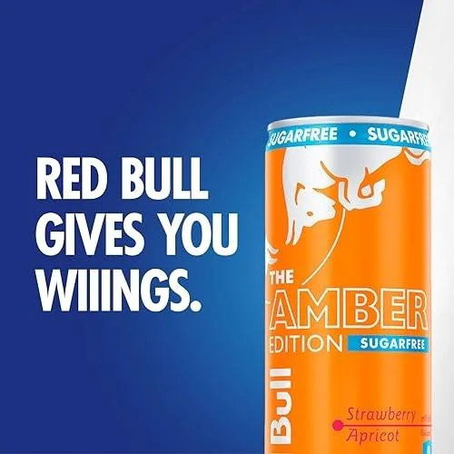 Red Bull Sugar Free Amber Edition, Strawberry Apricot Energy Drink, 8.4 Fl Oz