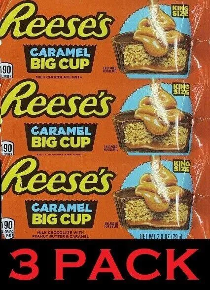 3x Reese's CARAMEL Big Cup King Size Peanut Butter Cups Candy 2.8 Oz - 3 PACK