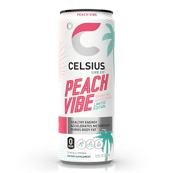 CELSIUS Sparkling Peach Vibe Fitness Drink, Zero Sugar, 12 Oz